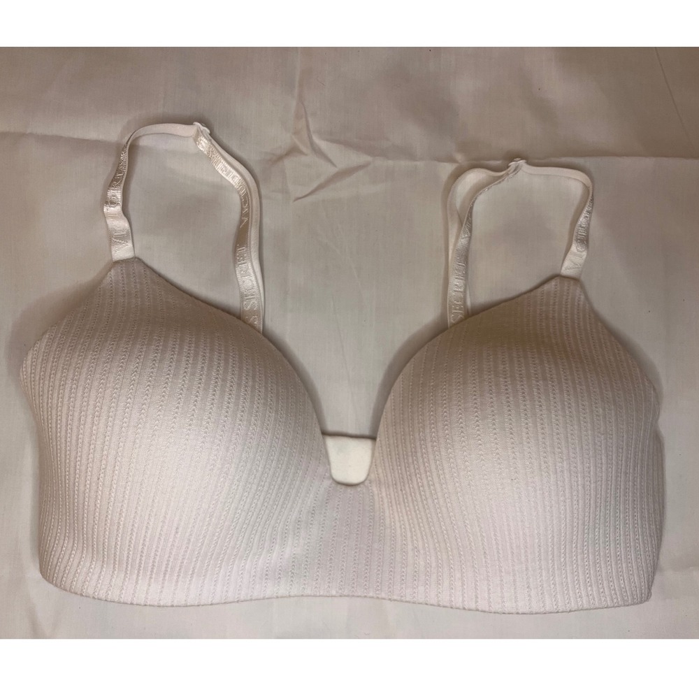 Victoria's Secret Ribbed T-Shirt Bra Lightly Lined Wireless White 36D NWOT